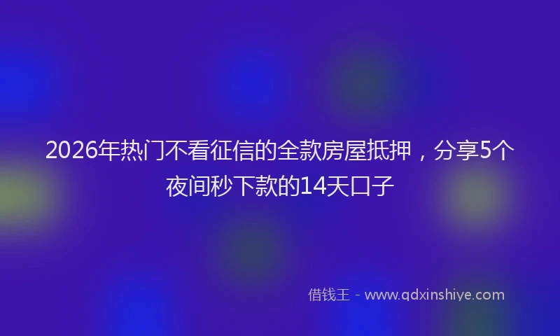 2026年热门不看征信的全款房屋抵押，分享5个夜间秒下款的14天口子