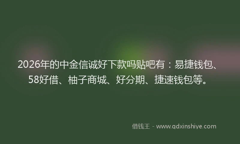 2026年的中金信诚好下款吗贴吧有：易捷钱包、58好借、柚子商城、好分期、捷速钱包等。