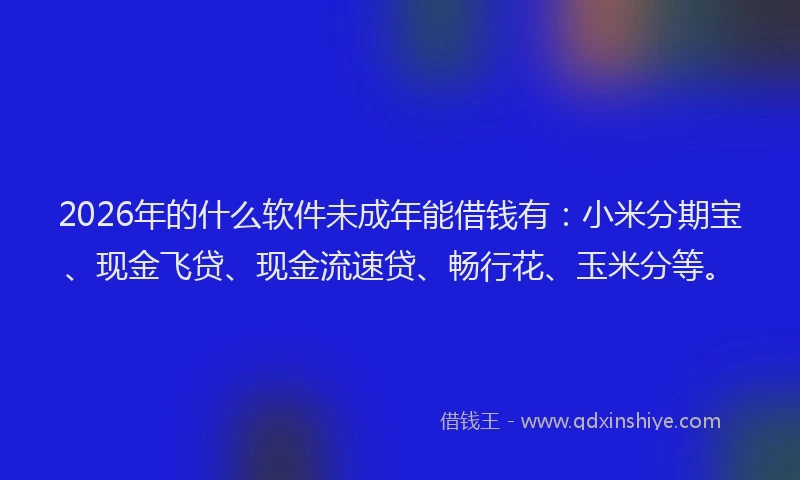 2026年的什么软件未成年能借钱有：小米分期宝、现金飞贷、现金流速贷、畅行花、玉米分等。