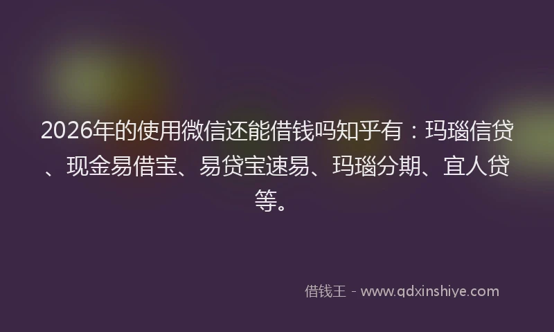 2026年的使用微信还能借钱吗知乎有：玛瑙信贷、现金易借宝、易贷宝速易、玛瑙分期、宜人贷等。