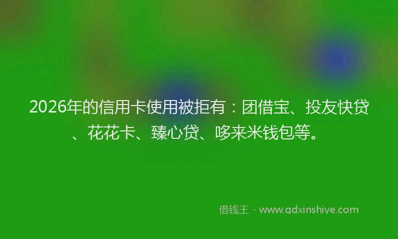 2026年的信用卡使用被拒有：团借宝、投友快贷、花花卡、臻心贷、哆来米钱包等。