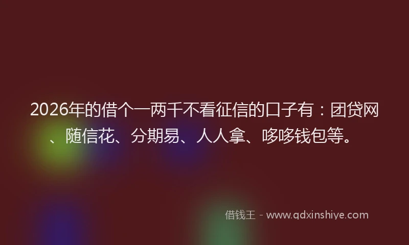 2026年的借个一两千不看征信的口子有：团贷网、随信花、分期易、人人拿、哆哆钱包等。