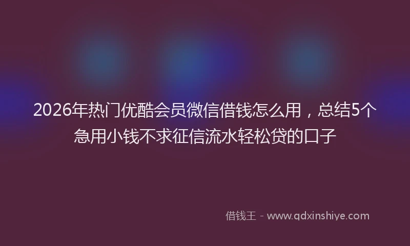 2026年热门优酷会员微信借钱怎么用，总结5个急用小钱不求征信流水轻松贷的口子