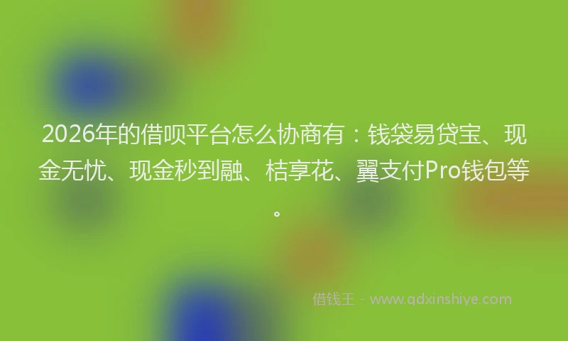 2026年的借呗平台怎么协商有：钱袋易贷宝、现金无忧、现金秒到融、桔享花、翼支付Pro钱包等。