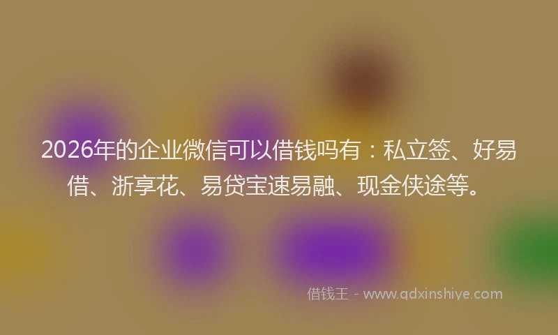 2026年的企业微信可以借钱吗有：私立签、好易借、浙享花、易贷宝速易融、现金侠途等。