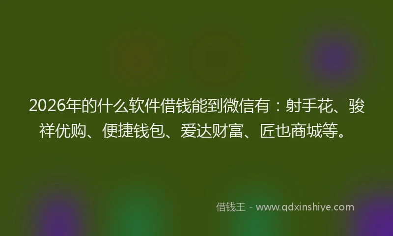 2026年的什么软件借钱能到微信有：射手花、骏祥优购、便捷钱包、爱达财富、匠也商城等。
