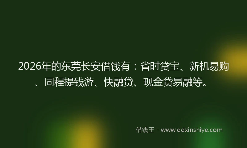 2026年的东莞长安借钱有：省时贷宝、新机易购、同程提钱游、快融贷、现金贷易融等。