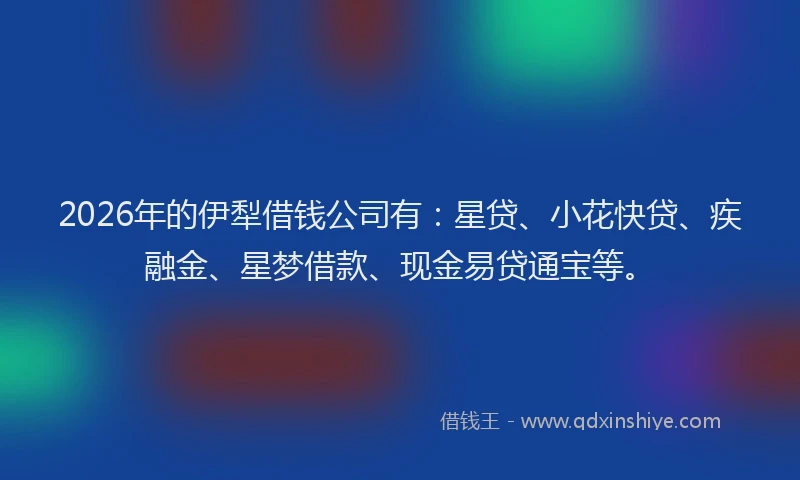 2026年的伊犁借钱公司有：星贷、小花快贷、疾融金、星梦借款、现金易贷通宝等。