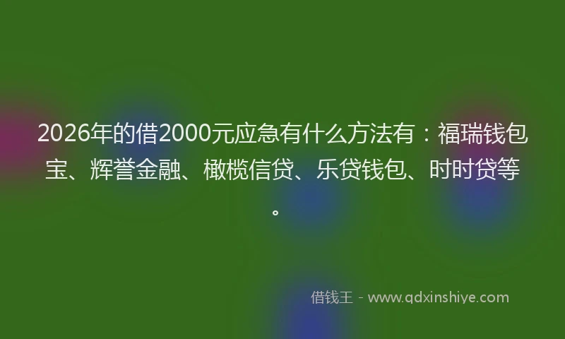 2026年的借2000元应急有什么方法有：福瑞钱包宝、辉誉金融、橄榄信贷、乐贷钱包、时时贷等。