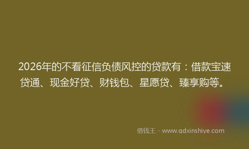 2026年的不看征信负债风控的贷款有：借款宝速贷通、现金好贷、财钱包、星愿贷、臻享购等。