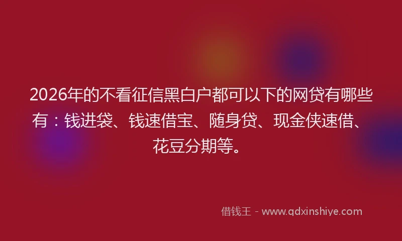 2026年的不看征信黑白户都可以下的网贷有哪些有：钱进袋、钱速借宝、随身贷、现金侠速借、花豆分期等。