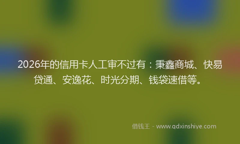 2026年的信用卡人工审不过有：秉鑫商城、快易贷通、安逸花、时光分期、钱袋速借等。