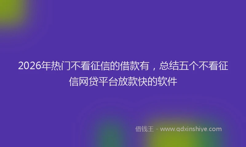 2026年热门不看征信的借款有，总结五个不看征信网贷平台放款快的软件