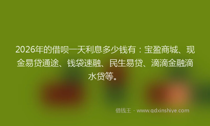 2026年的借呗一天利息多少钱有：宝盈商城、现金易贷通途、钱袋速融、民生易贷、滴滴金融滴水贷等。