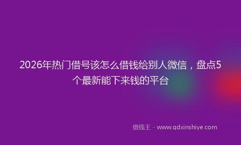 2026年热门借号该怎么借钱给别人微信，盘点5个最新能下来钱的平台