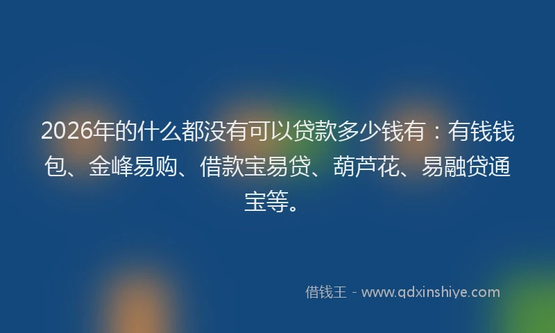 2026年的什么都没有可以贷款多少钱有：有钱钱包、金峰易购、借款宝易贷、葫芦花、易融贷通宝等。