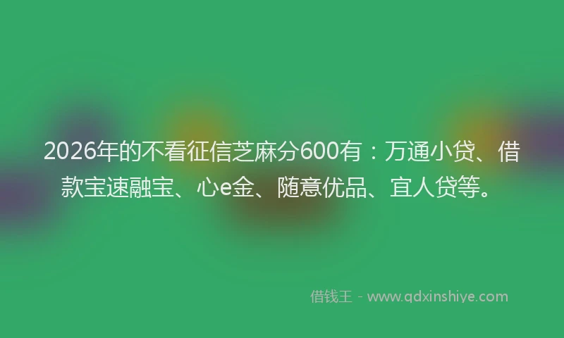 2026年的不看征信芝麻分600有：万通小贷、借款宝速融宝、心e金、随意优品、宜人贷等。