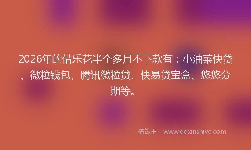 2026年的借乐花半个多月不下款有：小油菜快贷、微粒钱包、腾讯微粒贷、快易贷宝盒、悠悠分期等。
