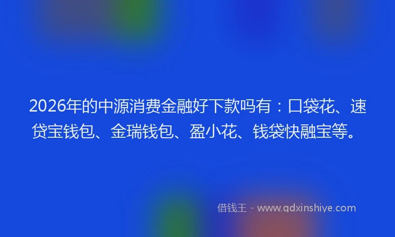 2026年的中源消费金融好下款吗有：口袋花、速贷宝钱包、金瑞钱包、盈小花、钱袋快融宝等。