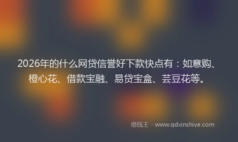 2026年的什么网贷信誉好下款快点有：如意购、橙心花、借款宝融、易贷宝盒、芸豆花等。