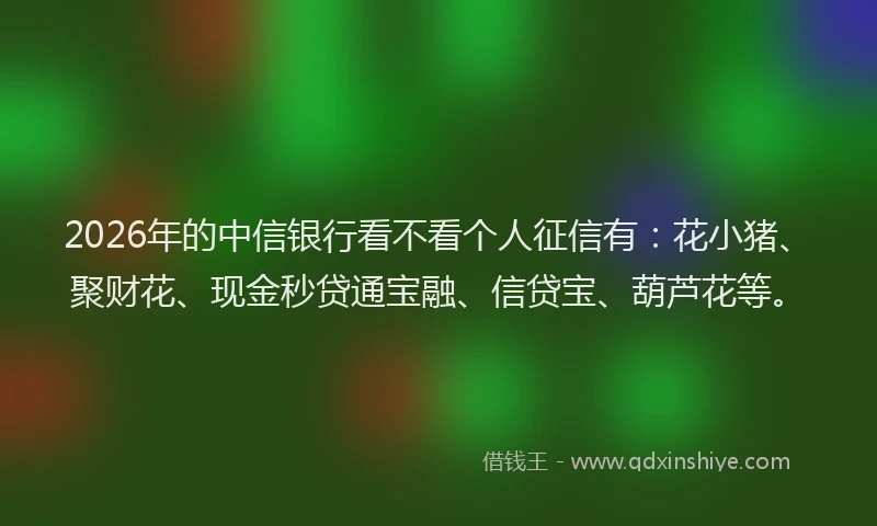 2026年的中信银行看不看个人征信有：花小猪、聚财花、现金秒贷通宝融、信贷宝、葫芦花等。