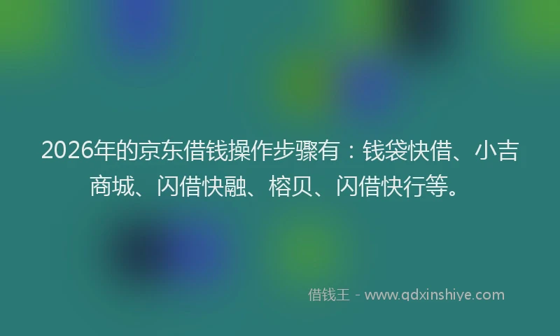 2026年的京东借钱操作步骤有：钱袋快借、小吉商城、闪借快融、榕贝、闪借快行等。