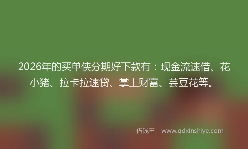 2026年的买单侠分期好下款有：现金流速借、花小猪、拉卡拉速贷、掌上财富、芸豆花等。