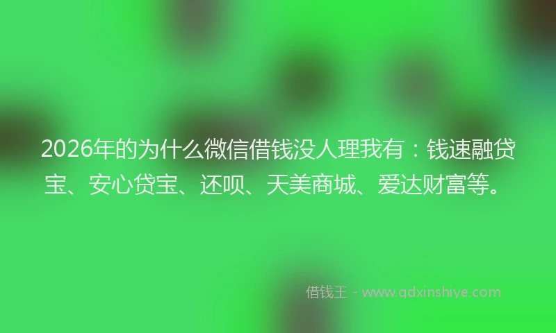 2026年的为什么微信借钱没人理我有：钱速融贷宝、安心贷宝、还呗、天美商城、爱达财富等。