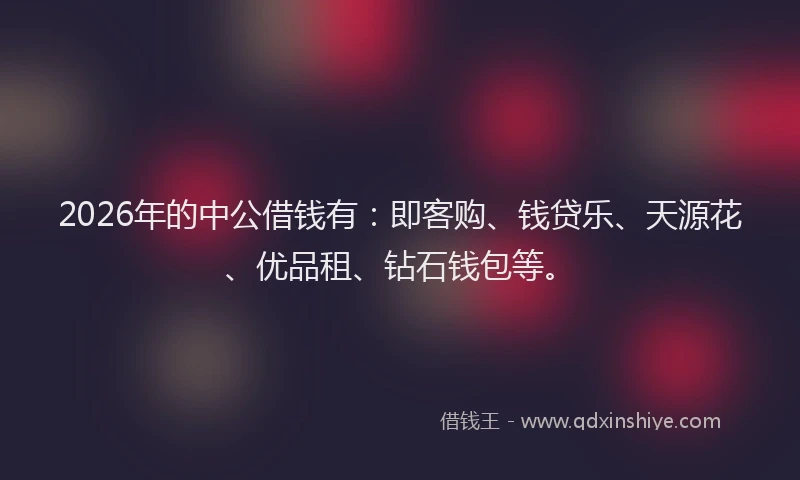 2026年的中公借钱有：即客购、钱贷乐、天源花、优品租、钻石钱包等。