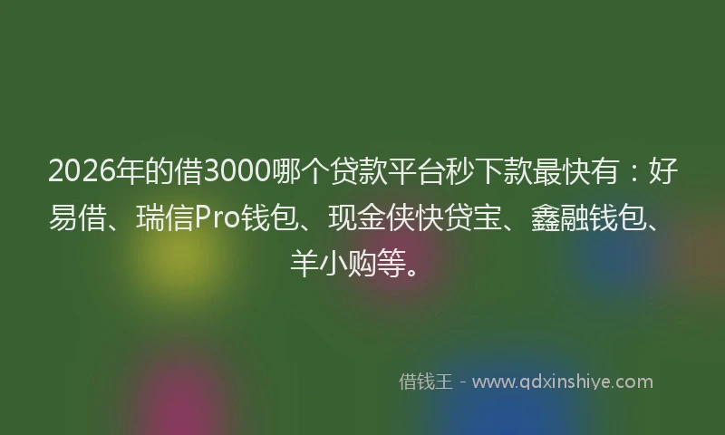 2026年的借3000哪个贷款平台秒下款最快有：好易借、瑞信Pro钱包、现金侠快贷宝、鑫融钱包、羊小购等。