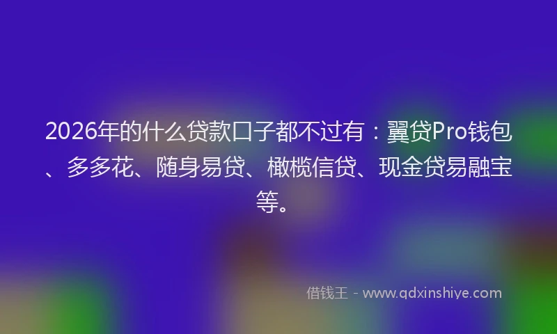 2026年的什么贷款口子都不过有：翼贷Pro钱包、多多花、随身易贷、橄榄信贷、现金贷易融宝等。