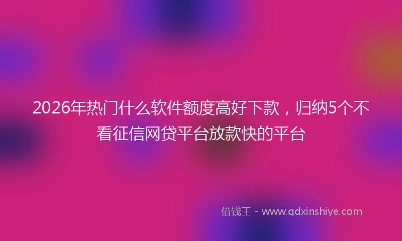 2026年热门什么软件额度高好下款，归纳5个不看征信网贷平台放款快的平台