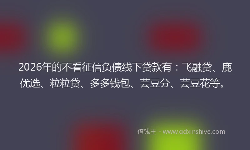 2026年的不看征信负债线下贷款有：飞融贷、鹿优选、粒粒贷、多多钱包、芸豆分、芸豆花等。