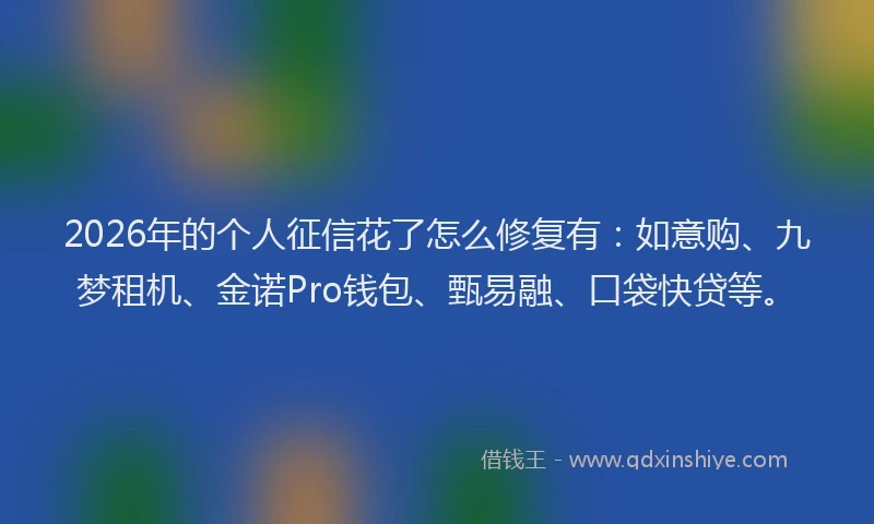 2026年的个人征信花了怎么修复有：如意购、九梦租机、金诺Pro钱包、甄易融、口袋快贷等。