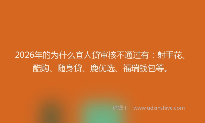 2026年的为什么宜人贷审核不通过有：射手花、酷购、随身贷、鹿优选、福瑞钱包等。