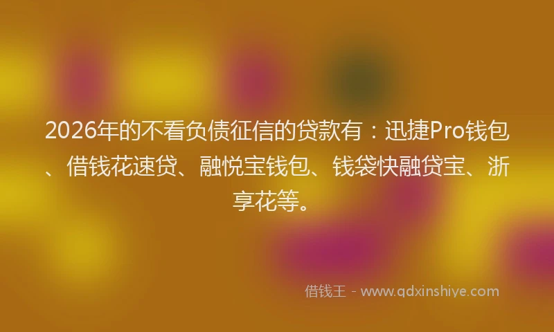 2026年的不看负债征信的贷款有：迅捷Pro钱包、借钱花速贷、融悦宝钱包、钱袋快融贷宝、浙享花等。