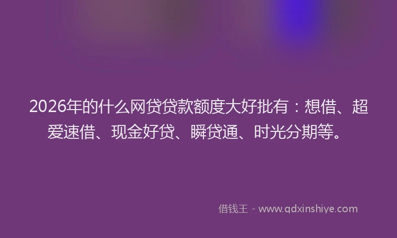 2026年的什么网贷贷款额度大好批有：想借、超爱速借、现金好贷、瞬贷通、时光分期等。