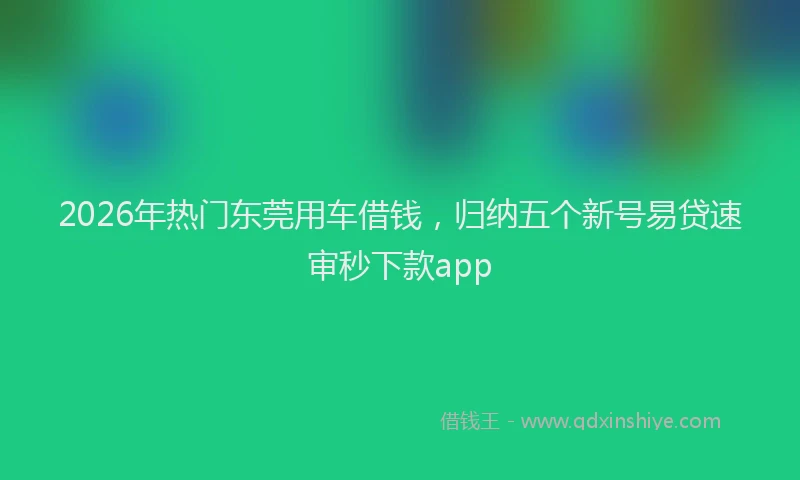 2026年热门东莞用车借钱，归纳五个新号易贷速审秒下款app