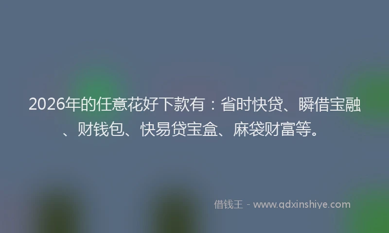 2026年的任意花好下款有：省时快贷、瞬借宝融、财钱包、快易贷宝盒、麻袋财富等。