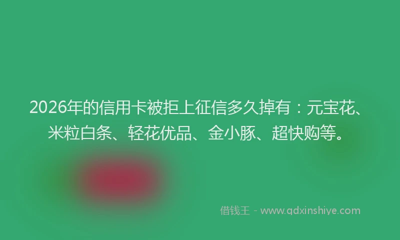 2026年的信用卡被拒上征信多久掉有：元宝花、米粒白条、轻花优品、金小豚、超快购等。