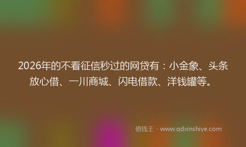 2026年的不看征信秒过的网贷有：小金象、头条放心借、一川商城、闪电借款、洋钱罐等。