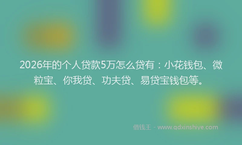 2026年的个人贷款5万怎么贷有：小花钱包、微粒宝、你我贷、功夫贷、易贷宝钱包等。