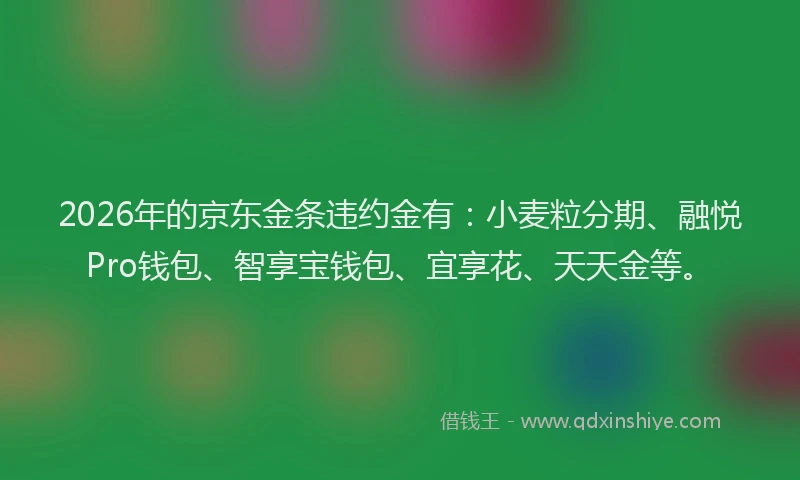 2026年的京东金条违约金有：小麦粒分期、融悦Pro钱包、智享宝钱包、宜享花、天天金等。