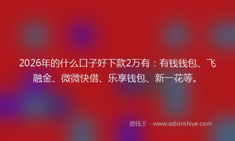 2026年的什么口子好下款2万有：有钱钱包、飞融金、微微快借、乐享钱包、新一花等。