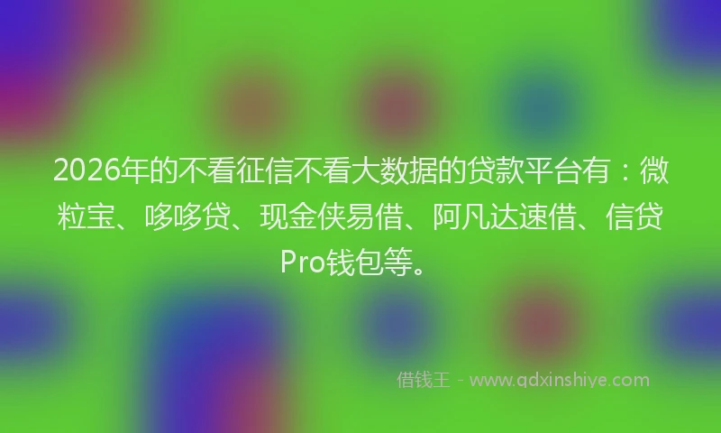 2026年的不看征信不看大数据的贷款平台有：微粒宝、哆哆贷、现金侠易借、阿凡达速借、信贷Pro钱包等。