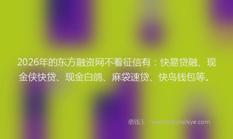 2026年的东方融资网不看征信有：快易贷融、现金侠快贷、现金白鸽、麻袋速贷、快鸟钱包等。