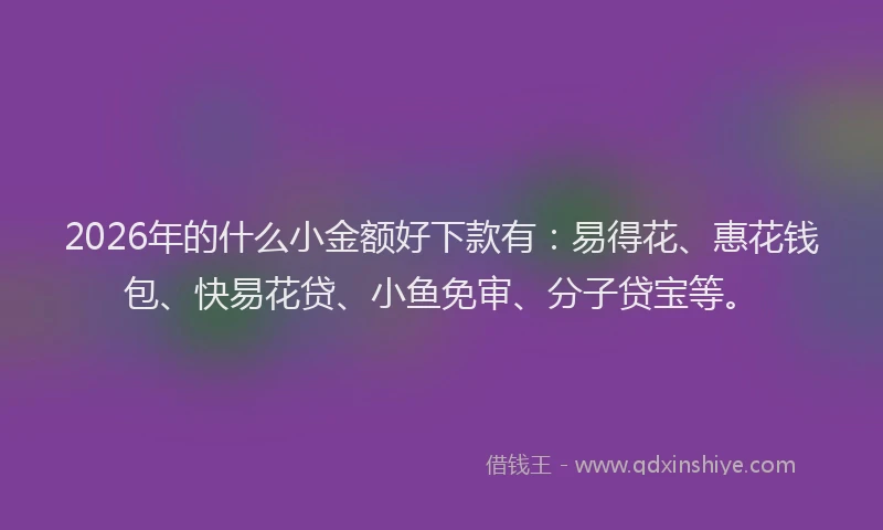 2026年的什么小金额好下款有：易得花、惠花钱包、快易花贷、小鱼免审、分子贷宝等。