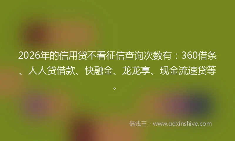 2026年的信用贷不看征信查询次数有：360借条、人人贷借款、快融金、龙龙享、现金流速贷等。