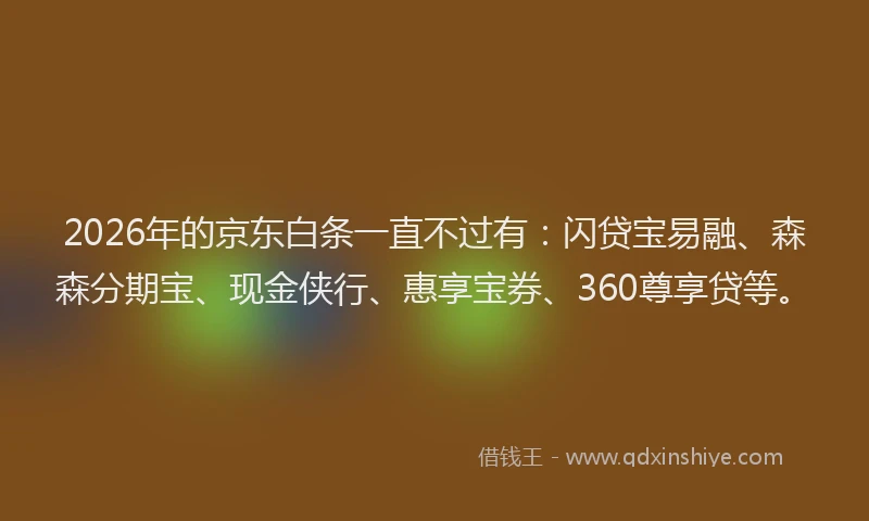 2026年的京东白条一直不过有：闪贷宝易融、森森分期宝、现金侠行、惠享宝券、360尊享贷等。