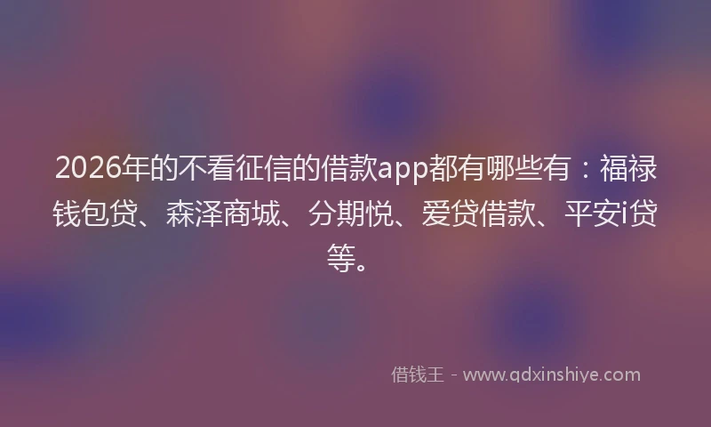 2026年的不看征信的借款app都有哪些有：福禄钱包贷、森泽商城、分期悦、爱贷借款、平安i贷等。